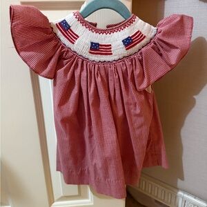 Patriotic Red Gingham Dress American flag smocked
